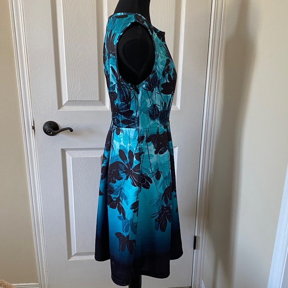 Teal & Black Floral Ombre Print Fit & Flare Dress - Picture 6 of 10